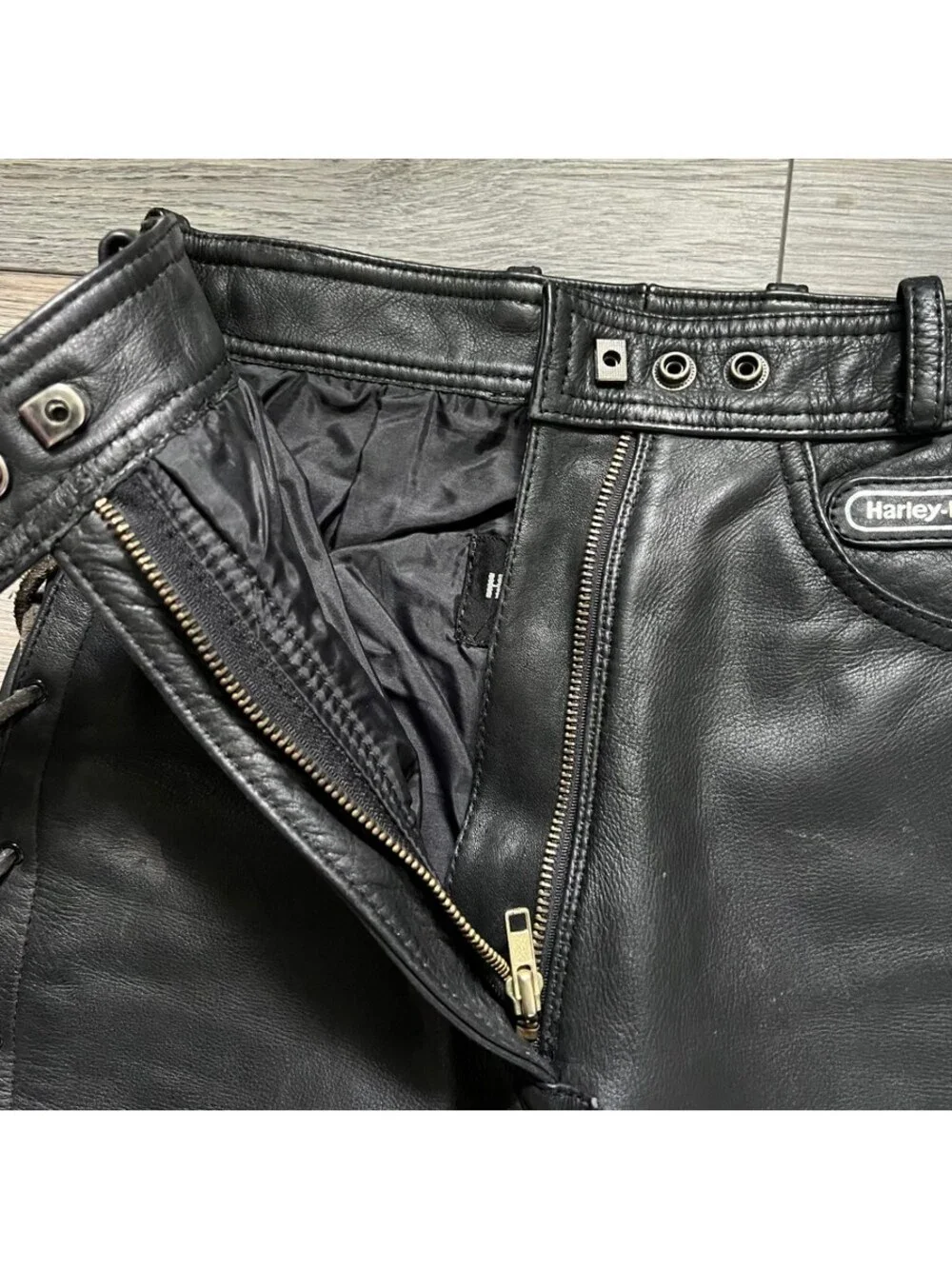 Vintage Harley-Davidson Women's 8 Leather Lace Up Motorcycle Pants Black